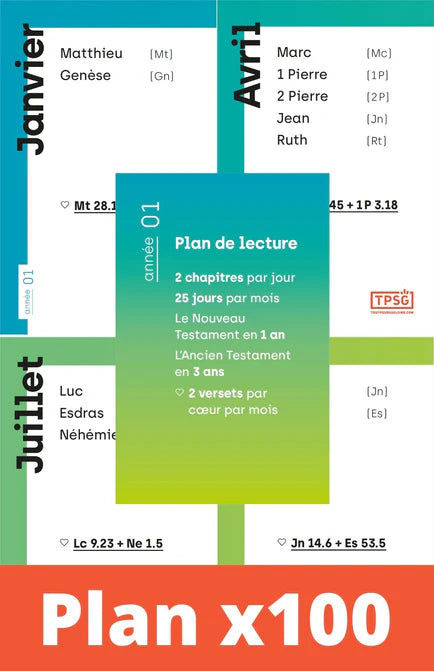 Plan de lecture biblique TPSG - Année 1 - Pack pour 25 personnes