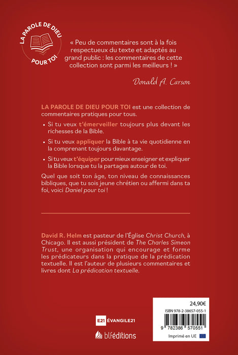 Couverture arrière du livre «Daniel pour toi» de David Helm