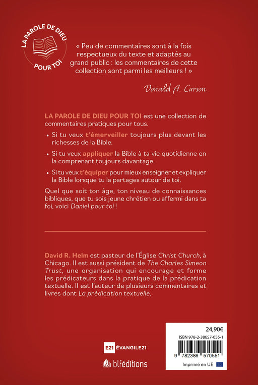 Couverture arrière du livre «Daniel pour toi» de David Helm