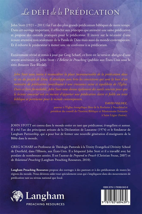 Le défi de la prédication. John Stott, Greg Scharf, couverture_avant