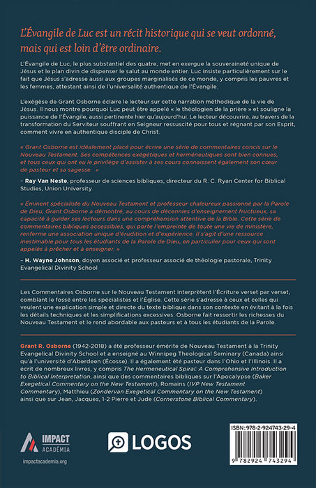 Quatrième de couverture du livre Luc verset par verset